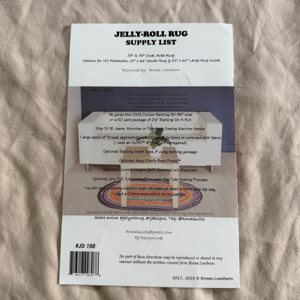 RJ Designs Jelly-Roll Rug 2.0 Sewing Pattern Roma Lambson RJD 100 Oval Rugs - Picture 2 of 5